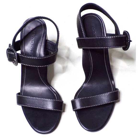 🆕MARION PARKE Lang Block Heel Leather Sandals Shoes 6 Black - Picture 13 of 14